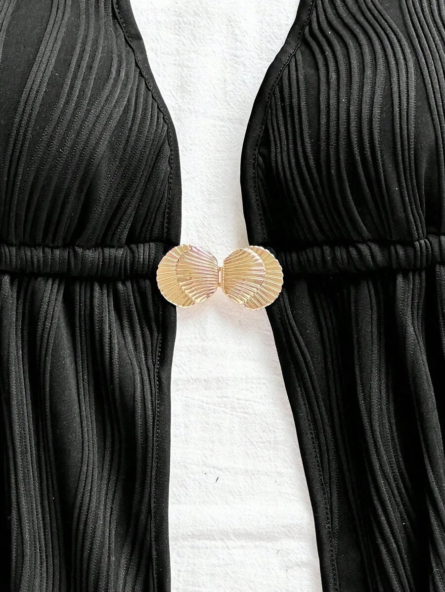 Women's Red Textured Backless Halter Camisole – Sexy V-Neck Boho Style with Metal Detail and Ruffle Hem, Perfect for Beach, Holidays, Dates, Festivals & Summer Vacations