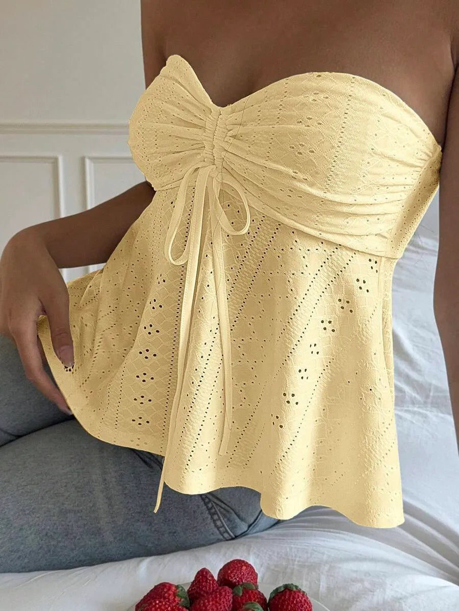 Women's Mustard Yellow Knit Bandeau Tube Top – Casual Strapless Summer Crop Top for Beach, Vacation, Layering & Everyday Outfits