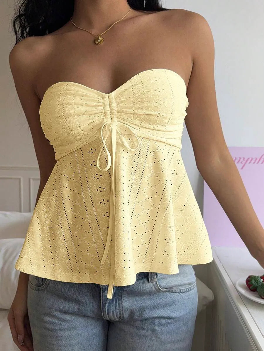 Women's Mustard Yellow Knit Bandeau Tube Top – Casual Strapless Summer Crop Top for Beach, Vacation, Layering & Everyday Outfits