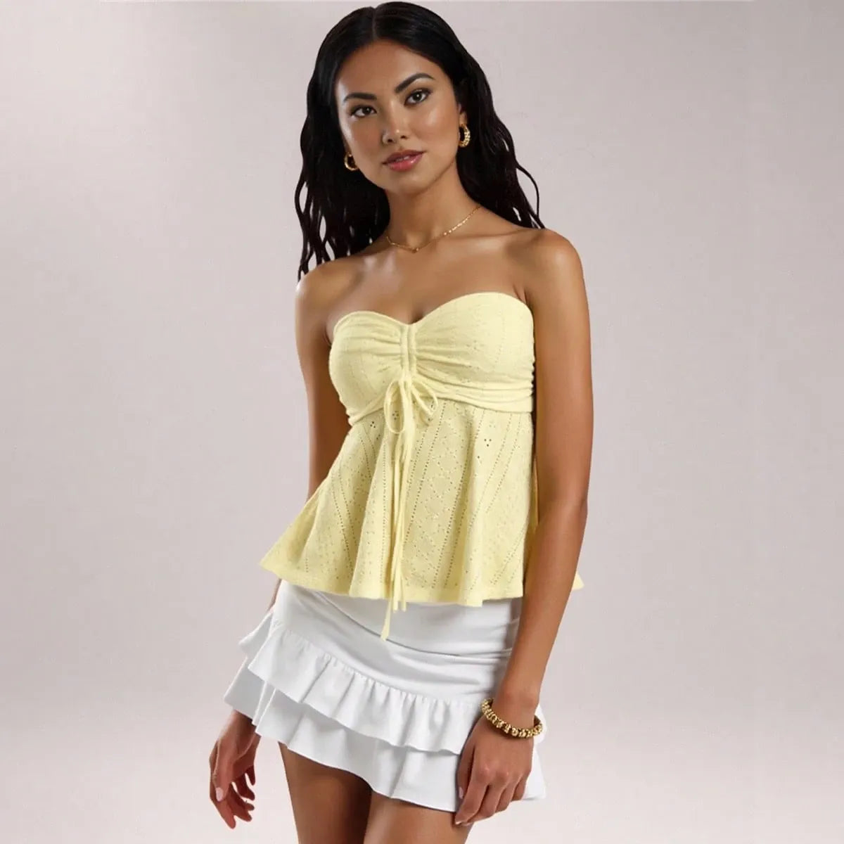 Women's Mustard Yellow Knit Bandeau Tube Top – Casual Strapless Summer Crop Top for Beach, Vacation, Layering & Everyday Outfits