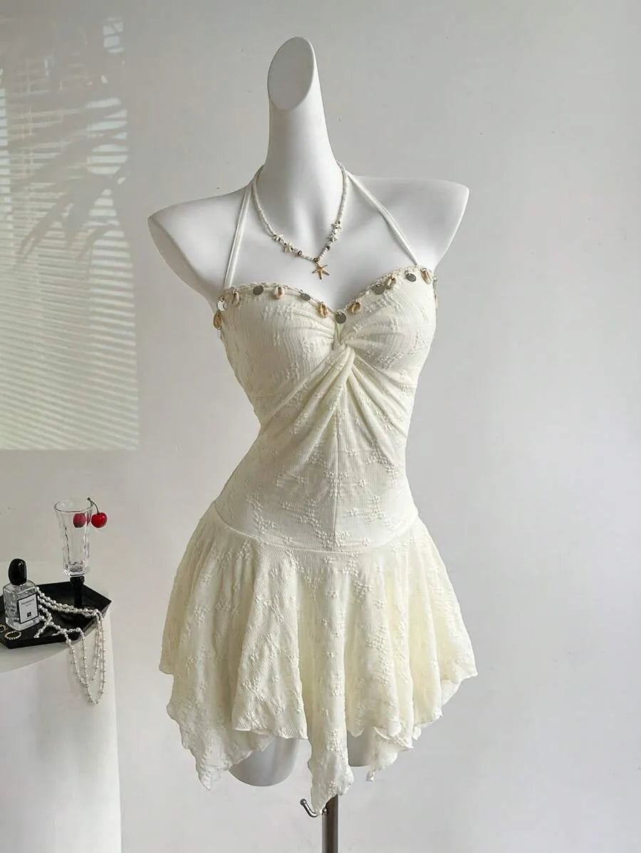 Women's Y2K Sexy Twist Front Midi Dress – Asymmetric Hem Vacation Dress for Summer Parties, Beach, Casual Outfits & Retro Style