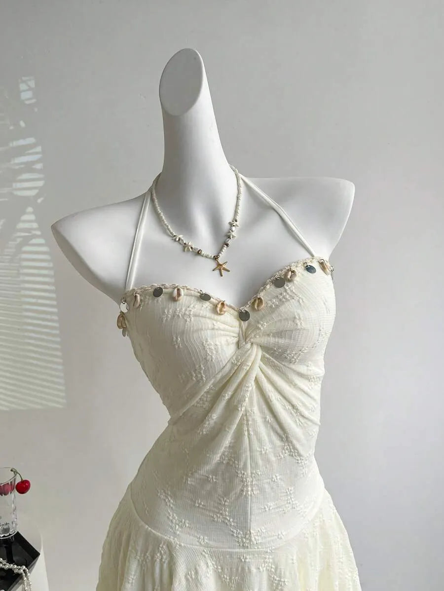 Women's Y2K Sexy Twist Front Midi Dress – Asymmetric Hem Vacation Dress for Summer Parties, Beach, Casual Outfits & Retro Style