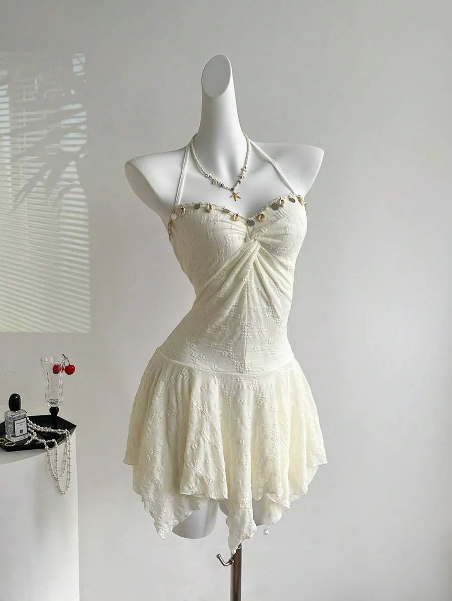 Women's Y2K Sexy Twist Front Midi Dress – Asymmetric Hem Vacation Dress for Summer Parties, Beach, Casual Outfits & Retro Style