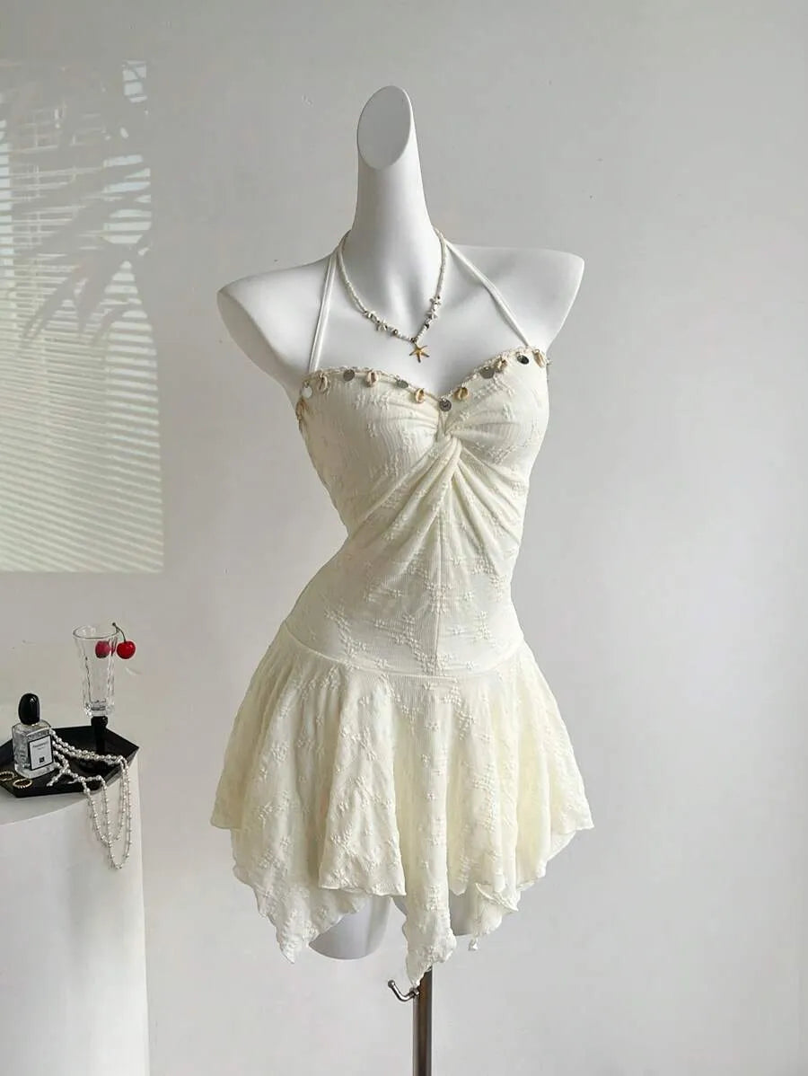 Women's Y2K Sexy Twist Front Midi Dress – Asymmetric Hem Vacation Dress for Summer Parties, Beach, Casual Outfits & Retro Style