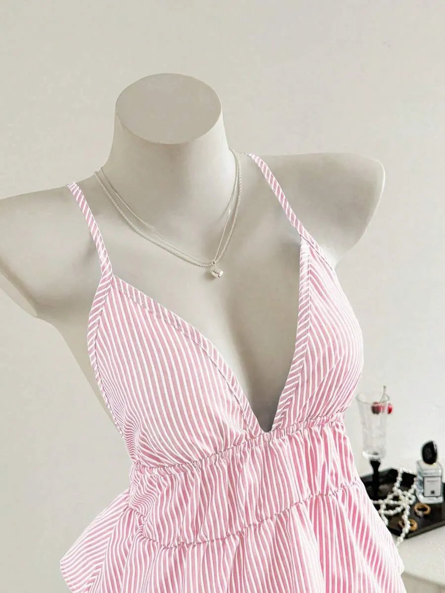 Women's Striped Ruffle Hem Camisole Tank Top – Lightweight Sleeveless Summer Top for Beach, Vacation, Casual Outings & Layered Looks