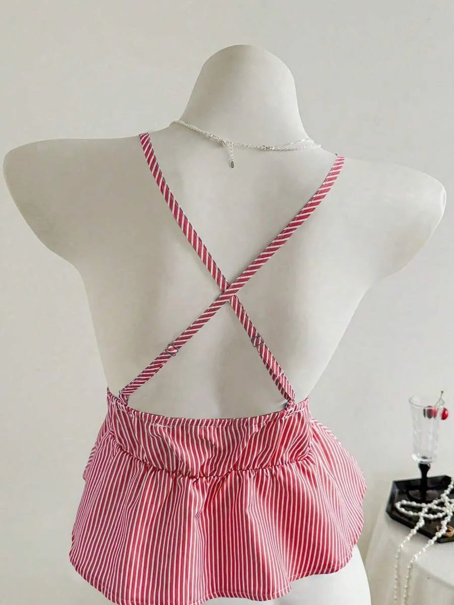 Women's Striped Ruffle Hem Camisole Tank Top – Lightweight Sleeveless Summer Top for Beach, Vacation, Casual Outings & Layered Looks