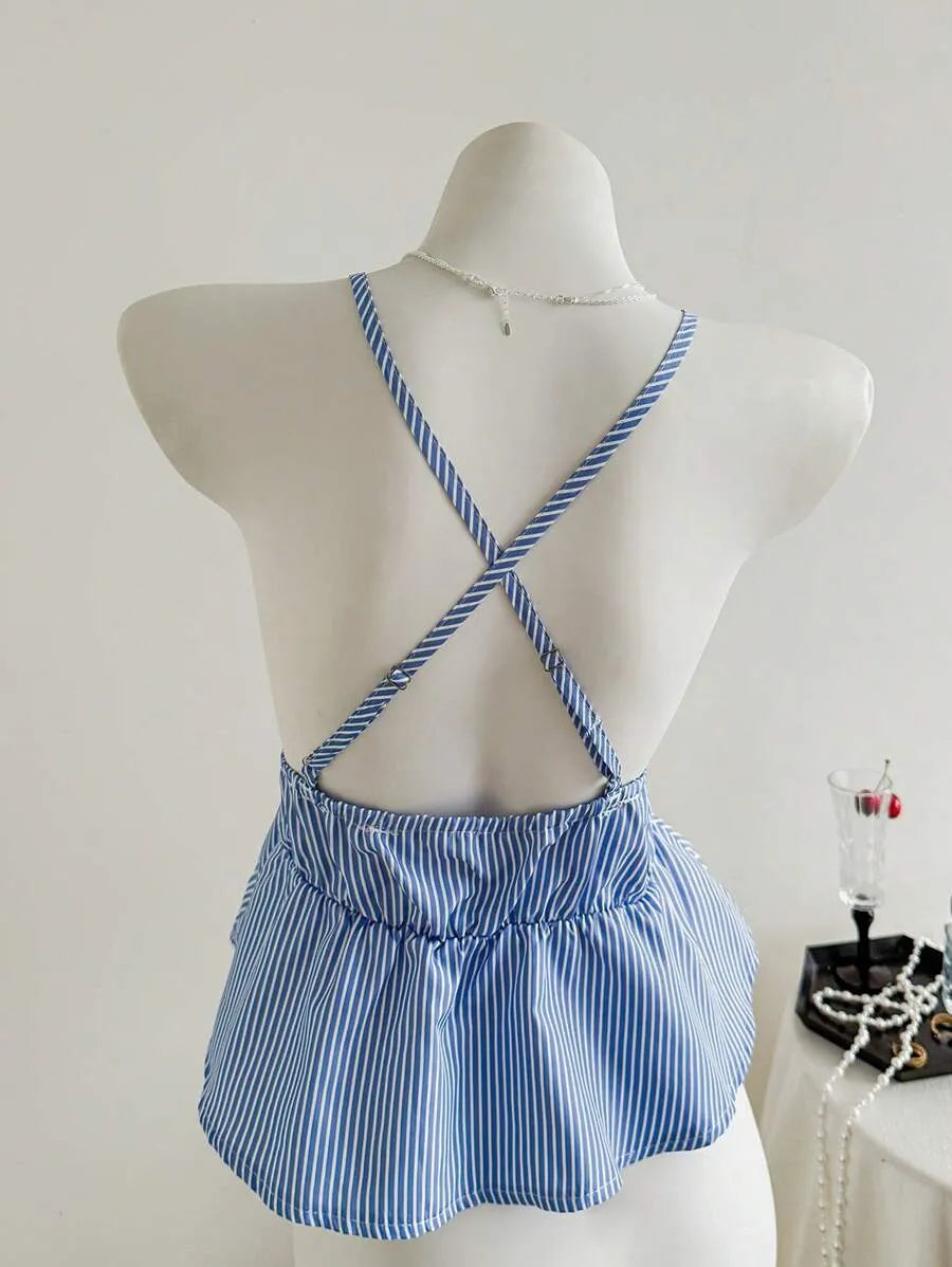 Women's Striped Ruffle Hem Camisole Tank Top – Lightweight Sleeveless Summer Top for Beach, Vacation, Casual Outings & Layered Looks