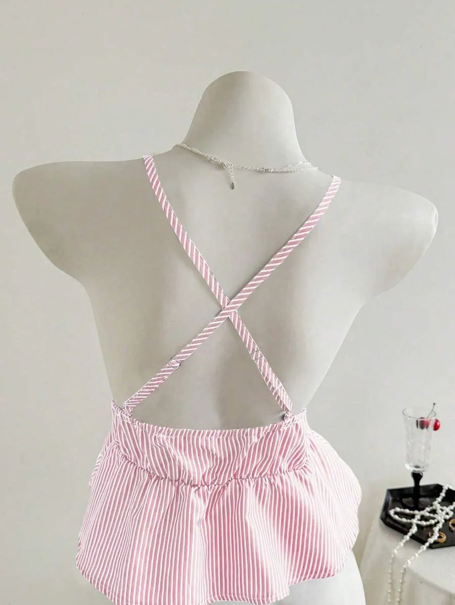 Women's Striped Ruffle Hem Camisole Tank Top – Lightweight Sleeveless Summer Top for Beach, Vacation, Casual Outings & Layered Looks