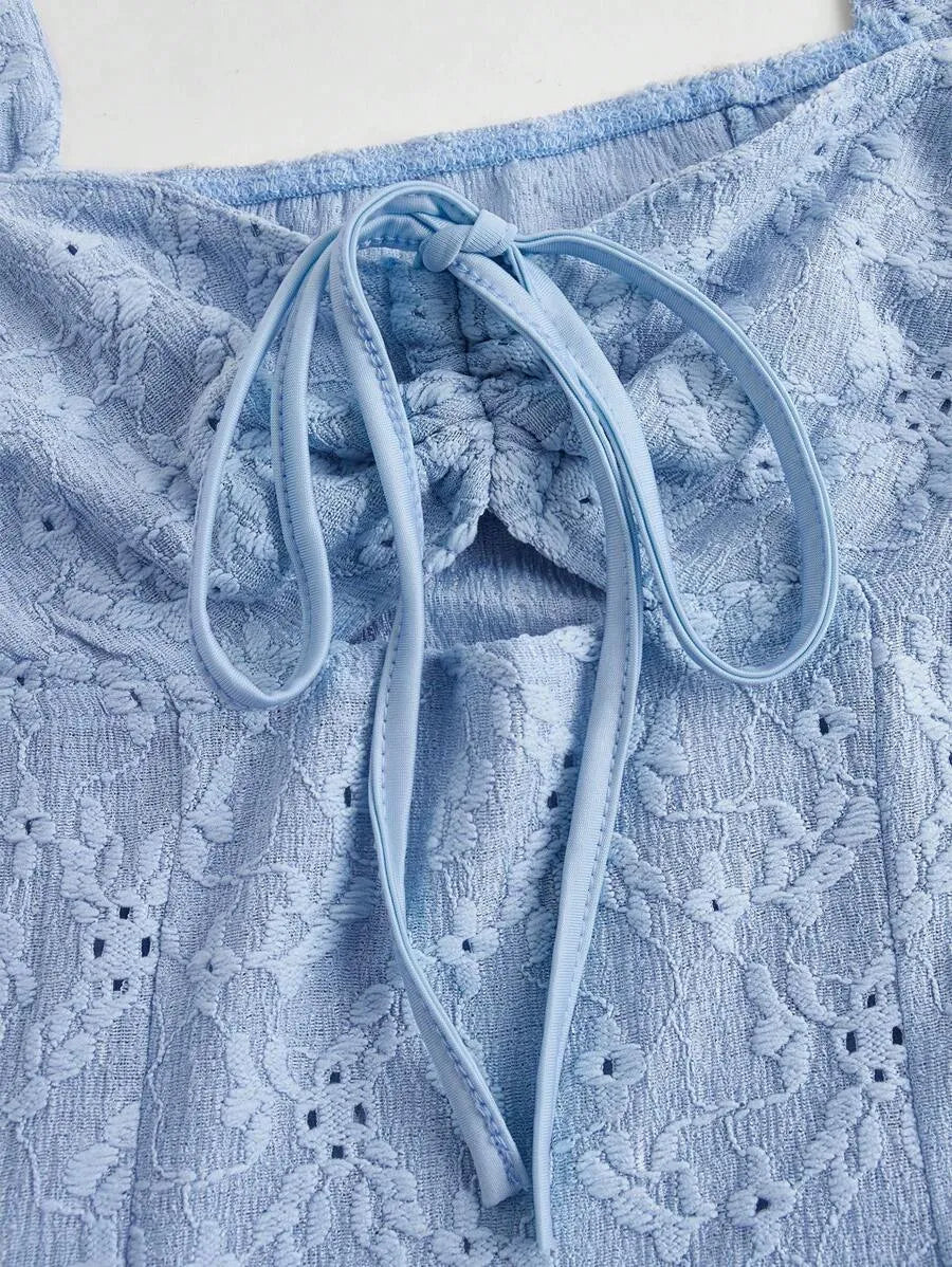 Women’s Y2K Spring Break Pastel Long Cami Dress – Hollow Out Perspective Design with Ruffle Hem, Perfect for Summer Outfits, Beach, Vacation & Casual Wear