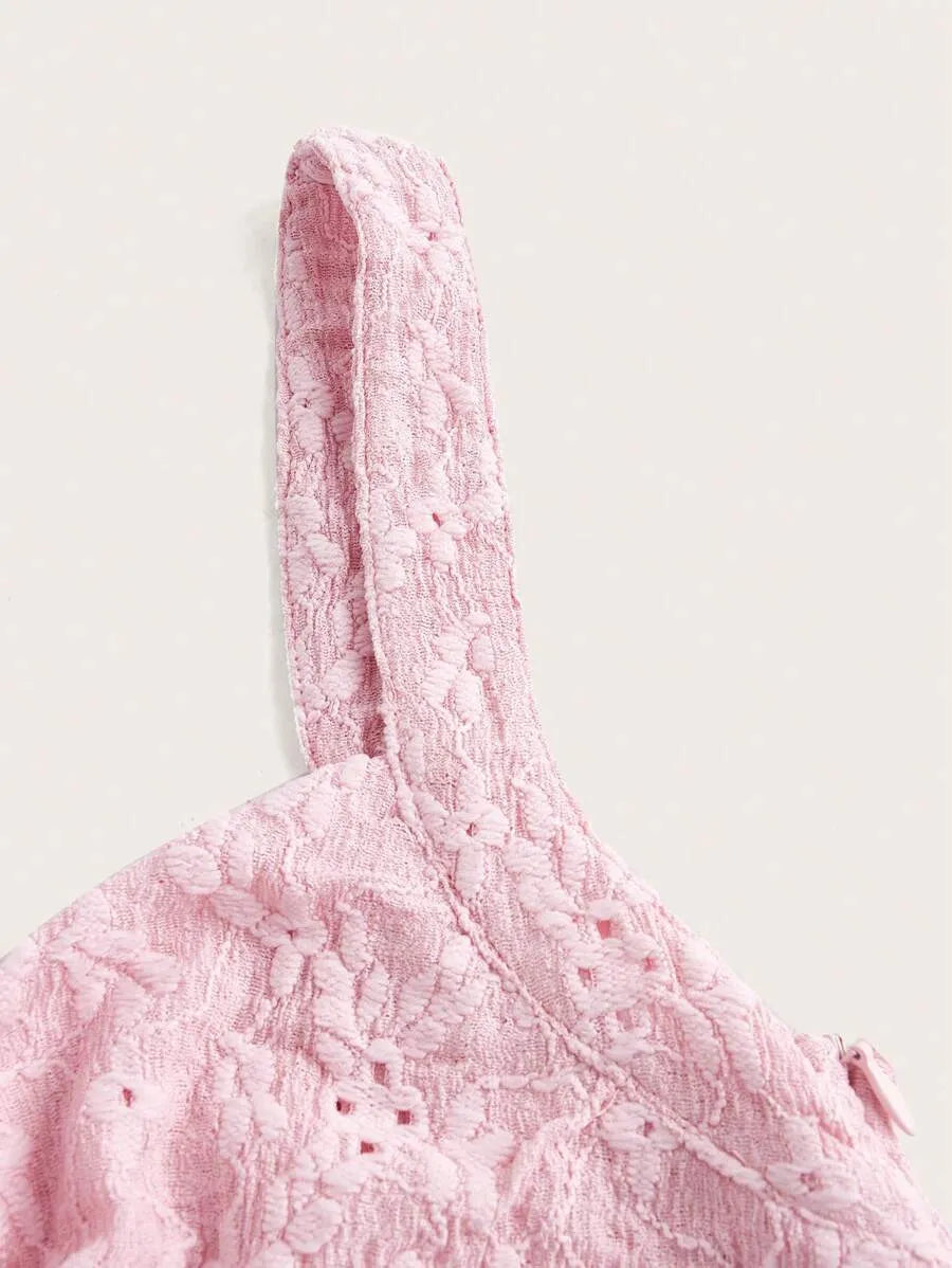 Women’s Y2K Spring Break Pastel Long Cami Dress – Hollow Out Perspective Design with Ruffle Hem, Perfect for Summer Outfits, Beach, Vacation & Casual Wear