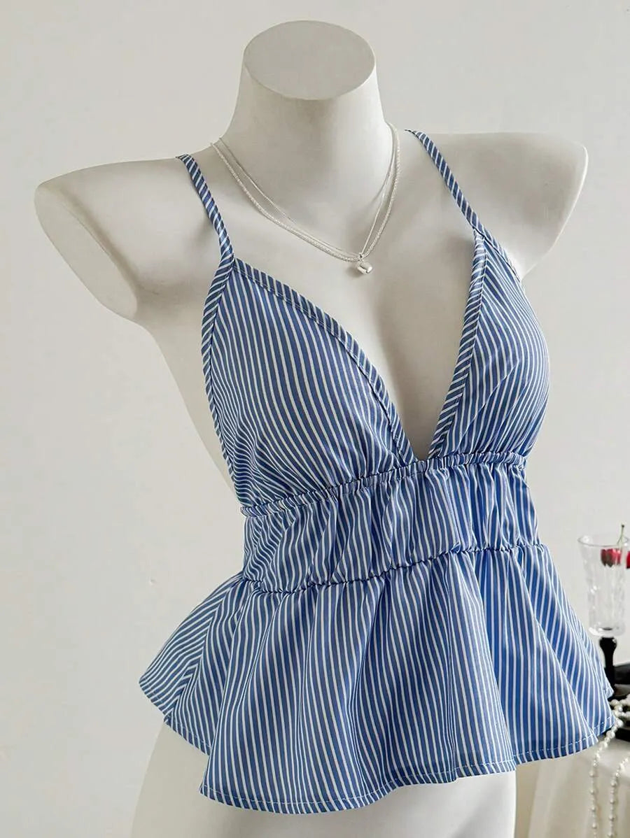 Women's Striped Ruffle Hem Camisole Tank Top – Lightweight Sleeveless Summer Top for Beach, Vacation, Casual Outings & Layered Looks