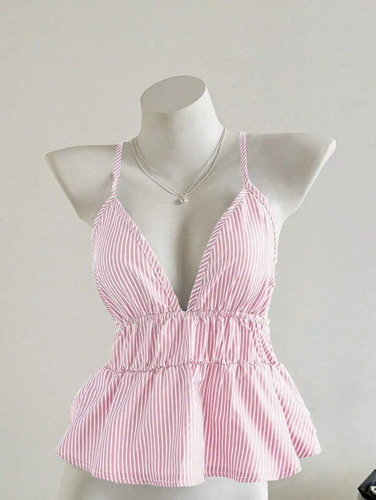 Women's Striped Ruffle Hem Camisole Tank Top – Lightweight Sleeveless Summer Top for Beach, Vacation, Casual Outings & Layered Looks