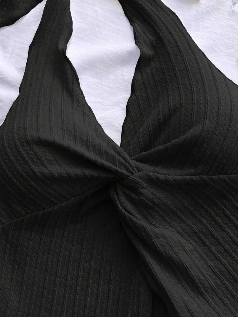 Women's Sexy Halter Neck Open Back Tank Top – Fashionable Tie Knot Hem Detail, Sleeveless Slit Design for Summer Parties, Beach Days & Casual Chic Outfits