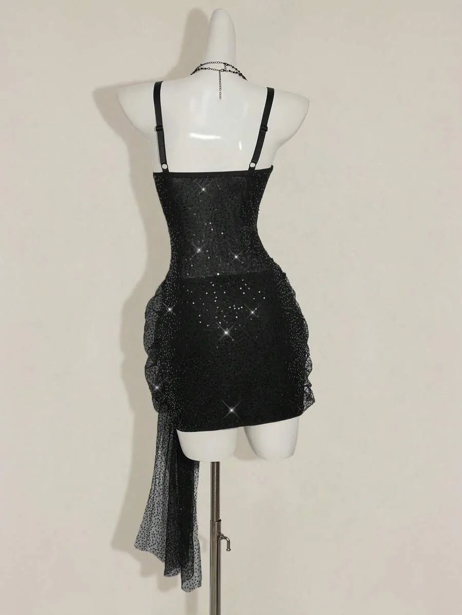 Women’s Y2K Sparkling Ruched One-Shoulder Mini Dress – Sexy Party & Club Outfit with Draped Design, Perfect for Night Out, Events & Special Occasions